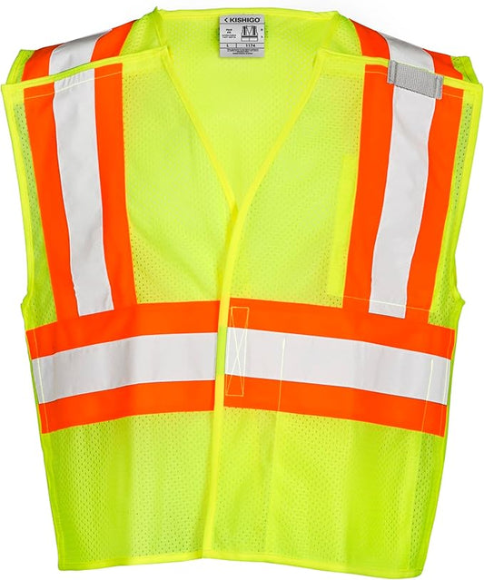 Kishigo Men's High Visibility Reflective Contrasting Mesh Breakaway Vest 1174, Polyester, ANSI 107 Type R/Class 2
