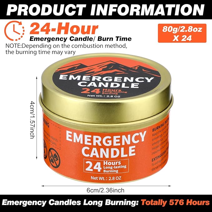 Chuarry 24 Pcs Emergency Candle Bulk 24 Hours Long Burning Survival Soy Wax Candles for Power Outages Survival Camping Hunting Outdoor Activities(Orange)