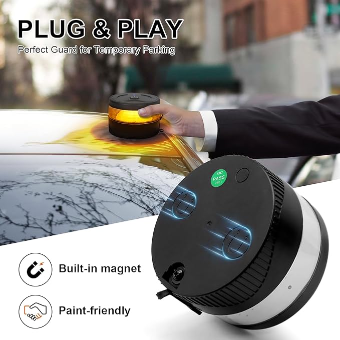 Magnetic Wireless Beacon Light, USB-C Rechargeable LED Strobe Lights for Trucks, Mini Portable Flashing Emergency Safety Warning Light for Postal Car Tractor UTV Golf Cart IP67 Waterproof Amber
