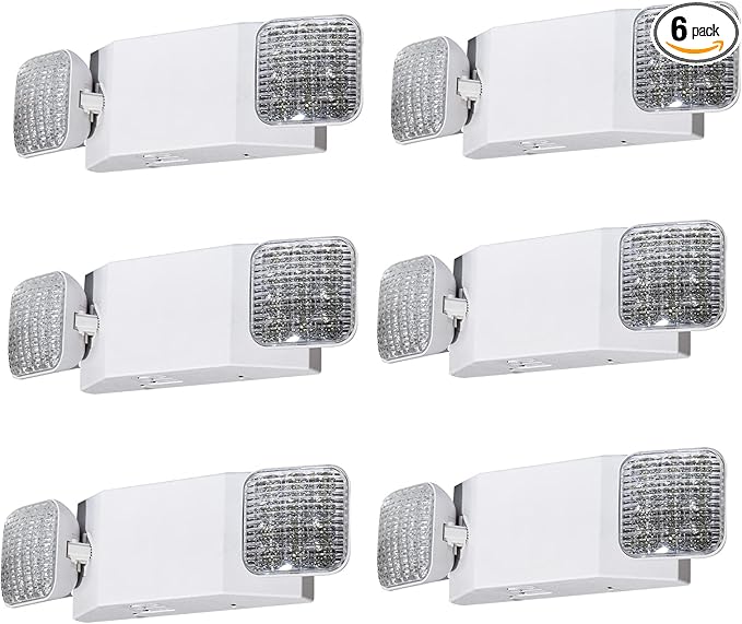 CM MZY Emergency Lights with Battery Backup,Commercial Emergency Light,Two Adjustable LED Light Head Emergency Lighting Fixtures,120V/277V AC, UL Certified, 6 Pack