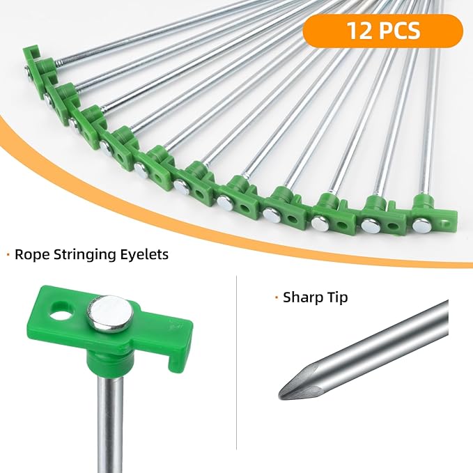 12PCS Tent Stakes, Camping Stakes,AVOFOREST 7.1inch Non-Rust Metal Tent Pegs Ground Stakes Tent Spikes Camping,Garden,Hiking Green
