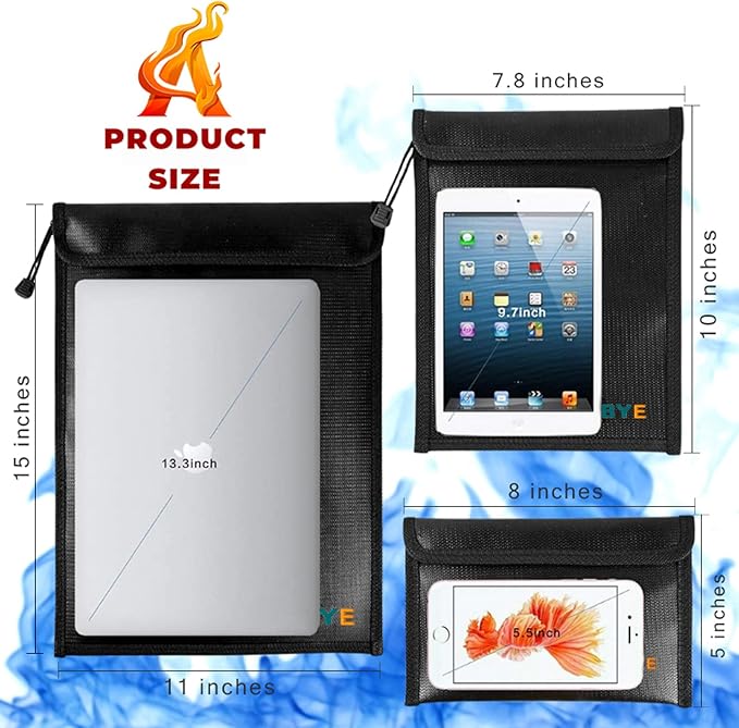 Upgraded Fireproof Waterproof Document Bag - 3 Pack Safe Money Bags with Zipper, Fire & Water Resistant Storage Organizer Pouch for Documents Holder,File,Cash,Passport,Tablet (Black)