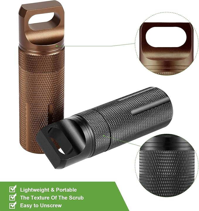 Patelai 4 Pcs Portable Keychain Pill Holder Pill Organizer Travel Waterproof Match Container Aluminum Airtight Keychain Container Travel Size Storage Supplements Holder for Outdoor Camping(Rustic)