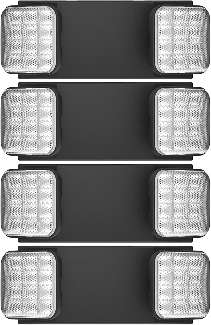 4 Packs Blacks Emergency Lights with Backup Battery,Two Head Adjustable Fire Commercial Emergency Light Fixture-UL Listed-120/277VAC-Led Emergency Exit Lights Fixtures for Business.