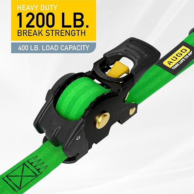AUGO Retractable Ratchet Straps | 4 Heavy Duty Self Retractable Tie Down Straps with Soft Loops & Storage Bag for Motorcycle, Truck, Trailer, Cargo Van | 1200 Lb Break Strength 1' x 10'