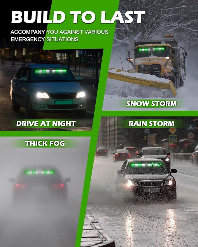HLauto 604N Emergency Dash Strobe Lights: 2x16.8 inch Green White Security Light with/Take Down, 48 LED Safety Flashing Warning Hazard Interior Windshield Light Bar for Trucks Vehicles