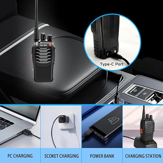 MT-8S Walkie Talkies Long Range for Adults,Rechargeable Walkie Talkie with 6 Way Multi Gang Charger, 1500mAh Li-ion Battery, Earpiece, Flashlight and USB-C Charging (2Pack)
