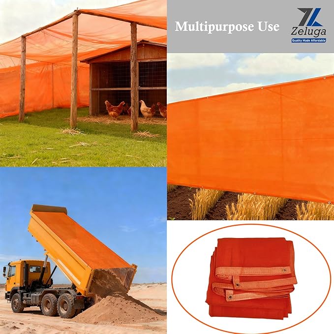 24-552-2020 220GSM Heavy Duty Orange Mesh Tarp - 20' x 20' Reinforced Rip-Resistant Construction Mesh Tarpaulin with Brass Grommets - 12mil Durable Protection for Agriculture, Landscaping