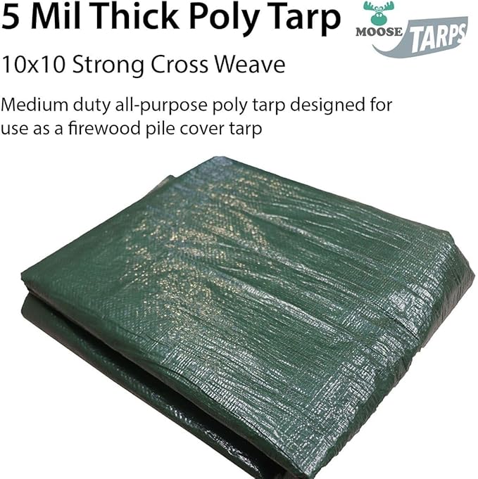 Reversible Heavy Duty Poly Tarp for Wood Piles, Firewood Piles, Construction & Ground Covering - Tear & Water Resistant - 6 x 24 Foot Indoor/Outdoor Tarp, Green and Brown
