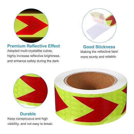 PATIKIL Reflective Tape, 2 Inch x 49 ft Waterproof Self Adhesive High Visibility Safety Warning Arrow Tape Outdoor Reflectors for Trucks Trailers Cars, Yellow Red