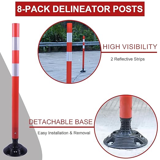 48" Traffic Cones 8-Pack with Heavy-Duty Spring Base - Road Safety & Parking Lot Delineators for Construction Zones, Highways - OrangeStar
