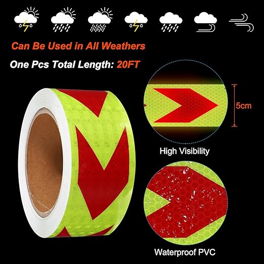 PATIKIL Reflective Tape, 2 Inch x 49 ft Waterproof Self Adhesive High Visibility Safety Warning Arrow Tape Outdoor Reflectors for Trucks Trailers Cars, Yellow Red
