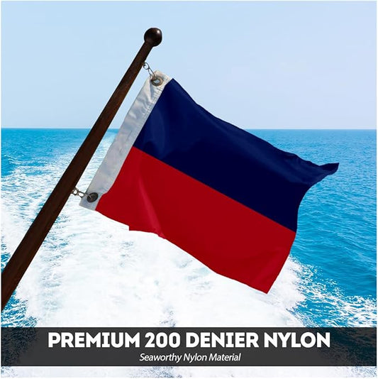 AGAS Echo Code E Marine Signal 1.5x2 Ft Flag - Printed 200D Nylon - Canvas Header - Brass Grommets - Colorfast & Stitched Edges - Nautical Boat Flag - Naval Code Signal Flag.