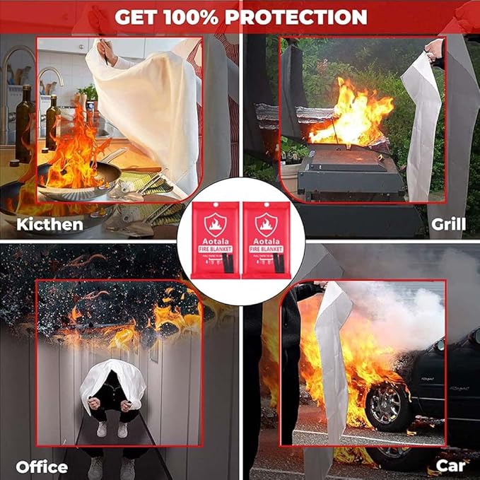 Fire Blankets Emergency for Home and Kitchen Fire Emergency Blanket for Home Fireproof Blanket for Camping, Grill, BBQ, Picnic, Fireplace, Office