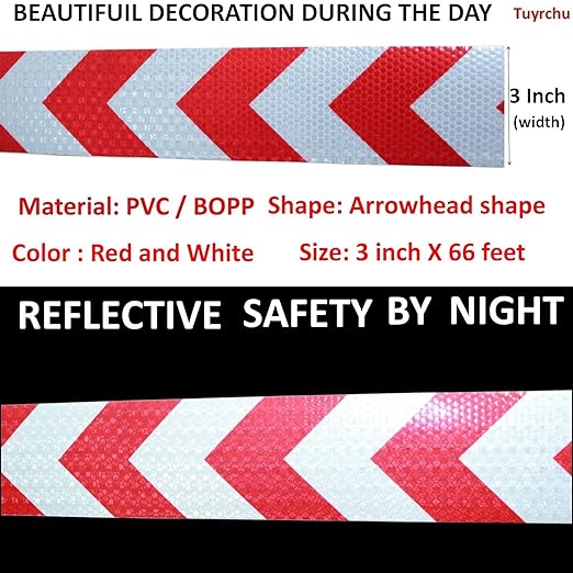 Reflective Tape Red White 3 inch Wide for Automobile, Outdoor Waterproof High Visibility Safety Warning Adhesive Strips (66 feet)