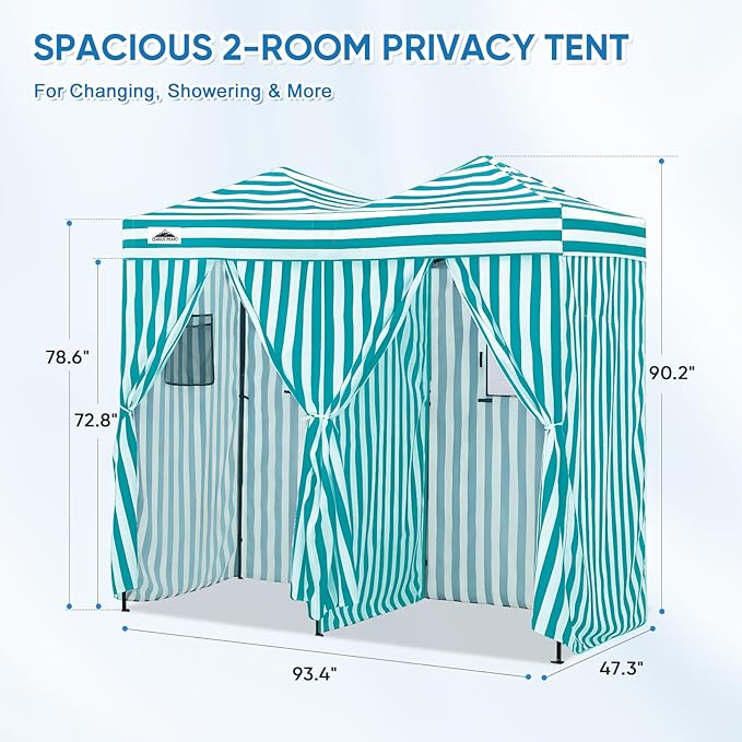 EAGLE PEAK Outdoor Changing Room 8x4, 2 Room Pop Up Portable Changing Room, Sun Shelter, Pop Up Changing Tent for Beach or Pool,Portable Dressing Room for Photoshoots (White/Light Blue)