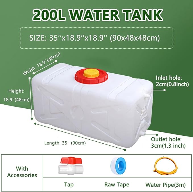 Water Storage Containers for Camping, Large Capacity Water Tank with Spigot Cap, Portable Camping Water Carrier for Emergency Hiking Fishing Driving Travel(Size:200L,Color:White)