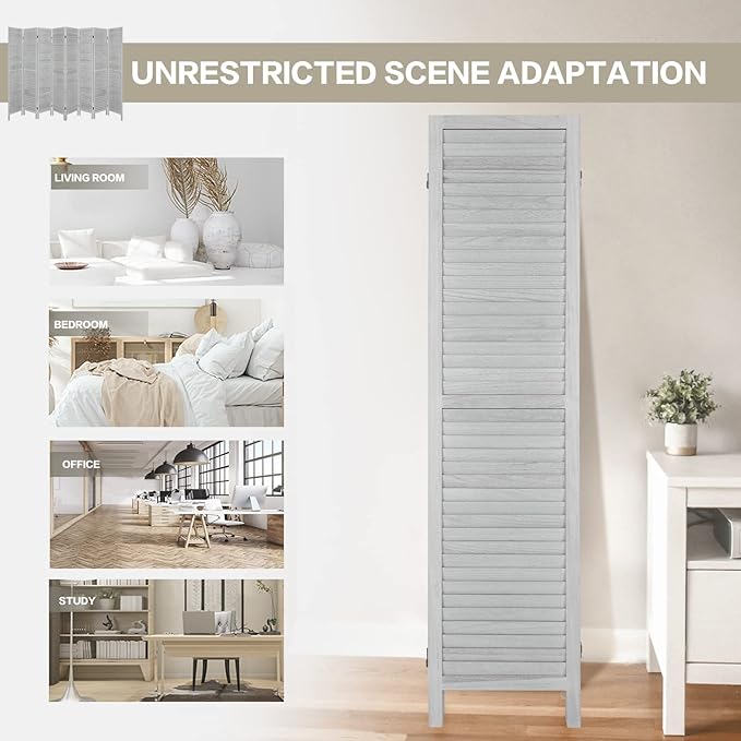 ECOMEX 8 Panel Wood Room Divider 5.6ft.Tall Folding Privacy Screen Panels, Room Divider Wall, Divider for Room Separation, Partition Room dividers and Effectively Block Sight(White)