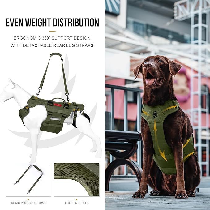 OneTigris Dog Lift Harness for Large Dogs, Dog Hip Support Brace, Full Body Dogs Lifter with Handles Invictus Multifunctional Mobility Assistance Vest for Back Legs (Green, X-Large)