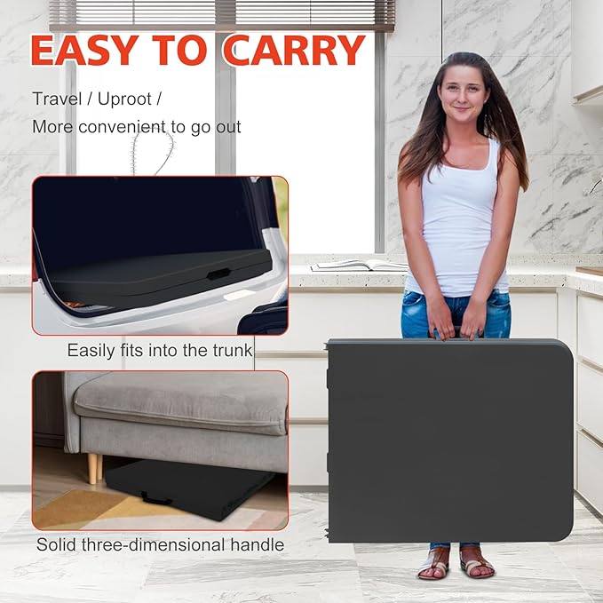 Portable 6Ft Plastic Folding Table, Heavy Duty 6ft Fold-in-Half Table with Carrying Handle, 6' Folding Utility Foldable Table for Picnic Party Camping Kitchen, Indoor/Outdoor (Black)