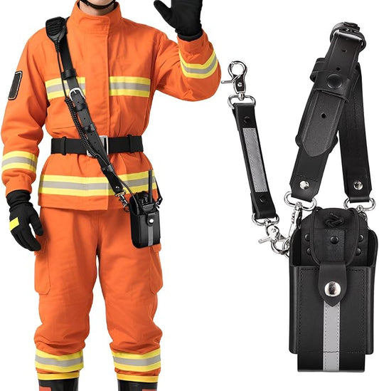 abcGoodefg Reflective Firefighter Leather Radio Strap and Case, Anti-sway Strap, Compatible with Motorola APX Series - for Firefighters, EMT, Police (Reflective)