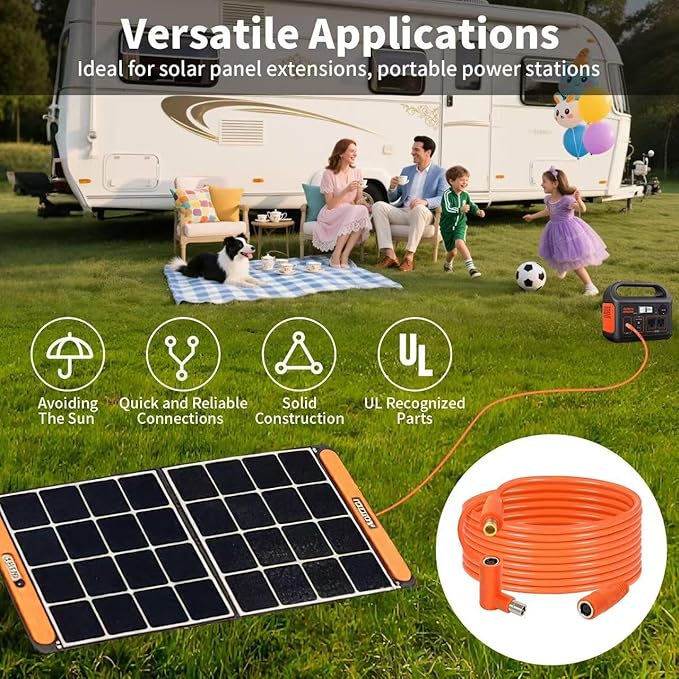 8mm DC Extension Cable 30FT – DC7909 Male to Female Solar Cable with DC8020 Adapter, 14AWG Tinned Copper Wire, Waterproof – Works with Most Portable Power Stations and Solar Generators