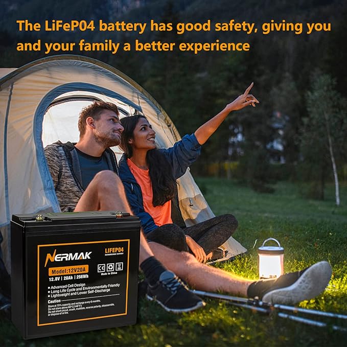 12V 20Ah Lithium LiFePO4 Deep Cycle Battery, 2000+ Cycles Lithium Iron Phosphate Rechargeable Battery for Solar Power, Lighting, Outdoor camping, Power Wheels, Fish Finder, Built-in 20A BMS