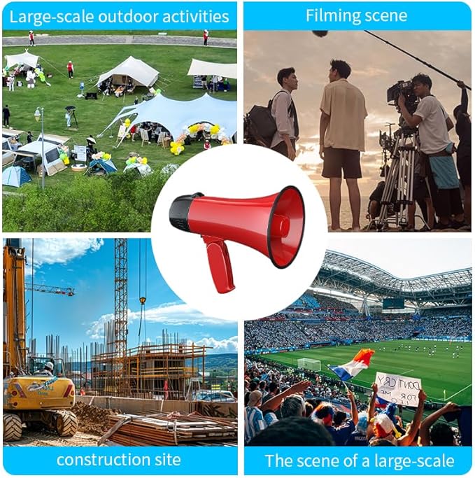 Megaphone Speaker Bullhorn Battery Powered 20W Portable Speaker Microphone System Battery Included Durable ABS Material Volume Control