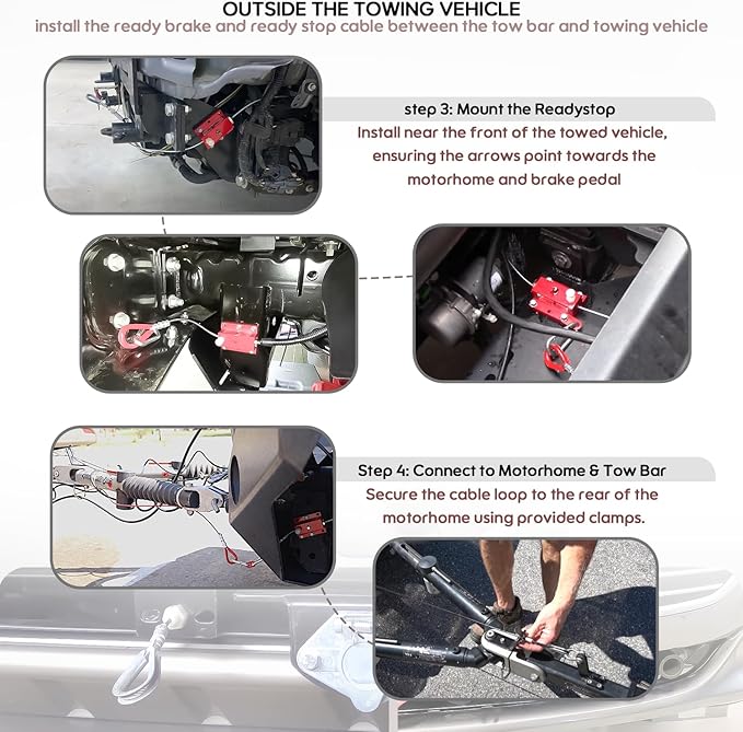 Camoo RV Brake Systems for Flat Towing, Emergency Break Away Device and Ready Stop Device,w/Break Pedal Connected Cables Kit Work Between Flat-Towing Cars and RV Tow Bars