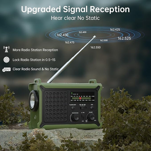 12000mAh/44400mWh Emergency Radio-NOAA Approved Weather Radio with AM/FM Portable Solar Panel/Hand Crank/AC Input Rechargeable Battery and Flashlight SOS Siren Lamp for Indoor/Outdoor Emergencies