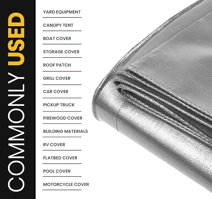 PROTARP Extra Heavy Duty 16 Mil Tarp Cover, Waterproof, UV Resistant, Rip and Tear Proof, Poly Tarpaulin with Reinforced Edges for Roof, Camping, Patio, Pool, Boat. (Silver/Black 20′ X 40′)
