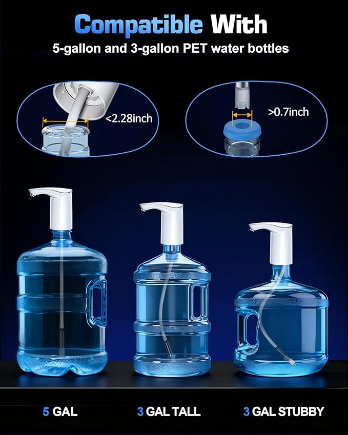 Electric Water Bottle Dispenser for 3-5 Gallon Jug, Automatic USB-C Water Jug Dispenser, Portable Upgraded Submersible Water Pump,High-Power & Silent Operation for Camping Home Office Bedroom