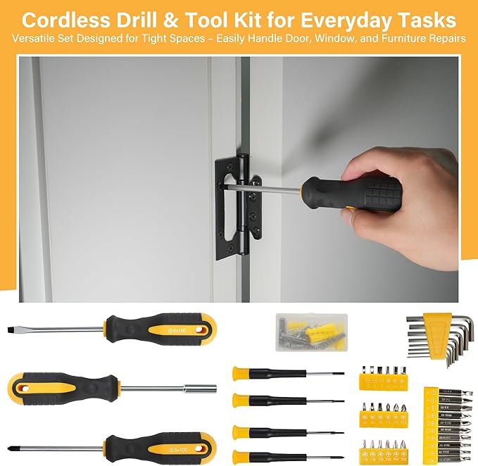 Drill Set, Tool Kit with 8V Power Cordless Drill, Household Repair Tool for Men Women, 154 Piece for Home, Car, Garage, Portable Toolbox Storage Case