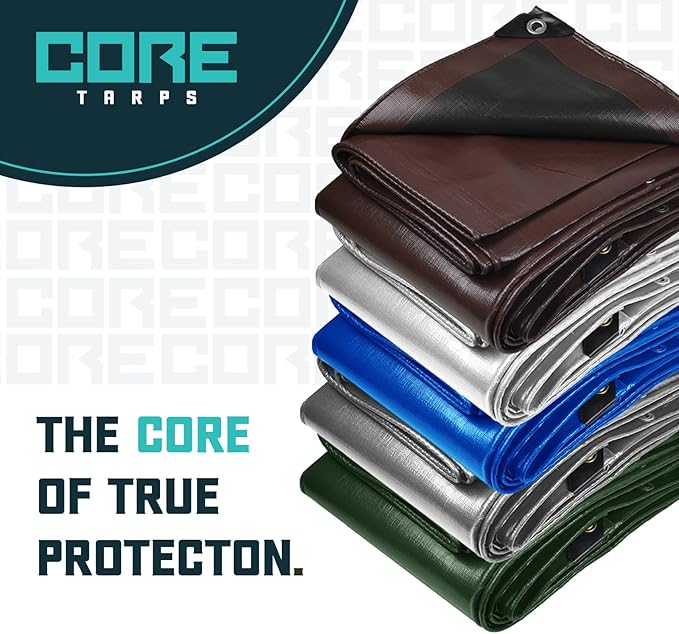 Core Tarps Extra Heavy Duty 16 Mil Tarp Cover, Waterproof, UV Resistant, Rip and Tear Proof, Poly Tarpaulin with Reinforced Edges for Roof, Camping, Patio, Pool, Boat (Green/Black 8′ X 10′)