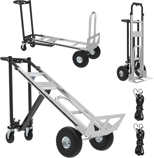 Aluminum Convertible Hand Truck, 800lbs 3 in 1 Folding Dolly Cart Lightweight Frame,Heavy Duty Industrial Platform Cart Handtruck for Construction, Logistics, Shopping, Home, Office Moving (Black)