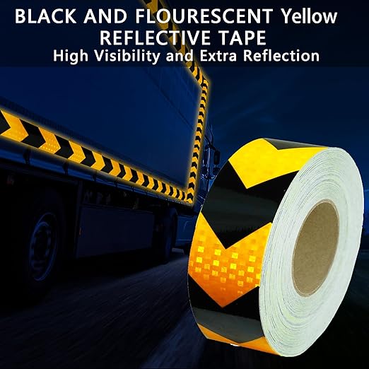 SWRT 2 Inch X 30 FT Reflective Tape Outdoor Waterproof Black & Yellow Reflective Tape Heavy Duty Strong Adhesive Hazard Caution Safety Warning Tape Reflector Conspicuity Tape for Trailer