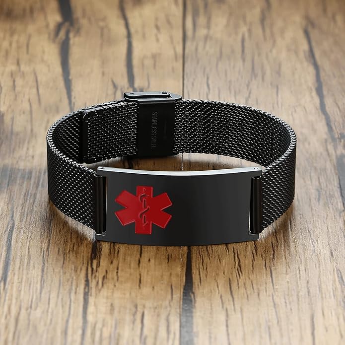 VNOX Medical Alert Bracelets for Men & Women Kids with Free Engraving Adjustable Stainless Steel Mesh Emergency Medical ID Bracelets Wristband