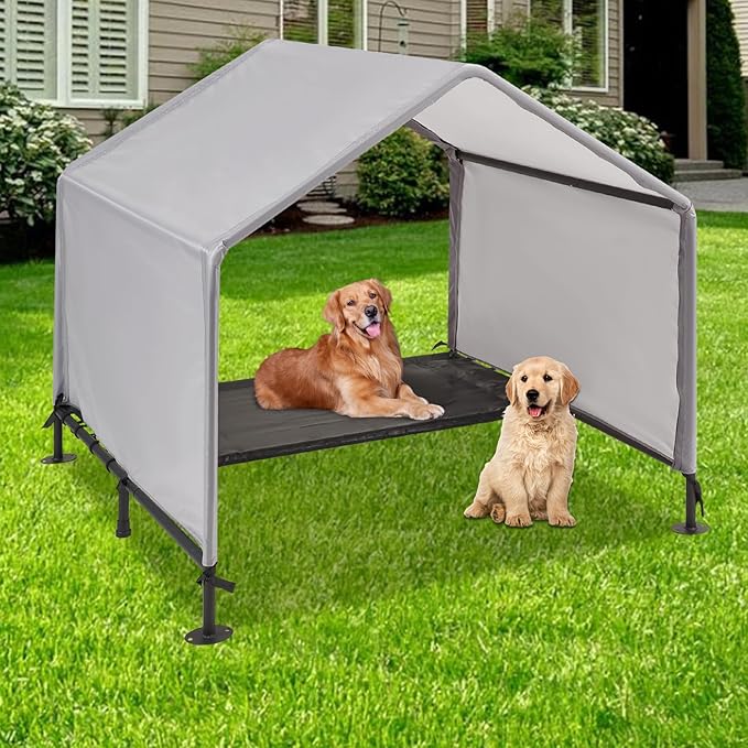 Dog Shade Shelter Outdoor Tent for Small Medium Large Dogs, Outside Sun Rain Canopy Pet House for Dogs Cats Livestock, Grey