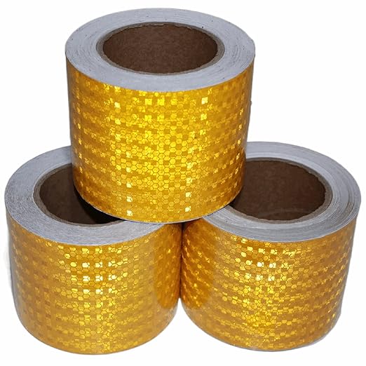 Yellow Reflective Tape 4 inch Wide, Outdoor Waterproof High Visibility Warning Industrial Marking Tape, Safety Stickers (68 feet,3 Rolls)