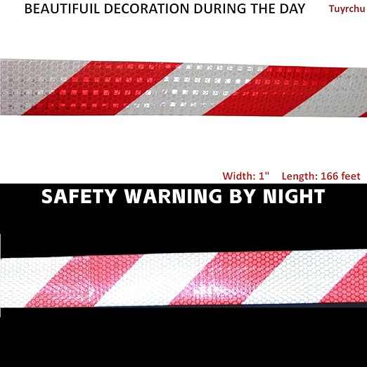 Red White Reflective Tape 1 inch Wide for Trailer, Outdoor Waterproof High Visibility Safety Warning Adhesive Strips (166 feet)