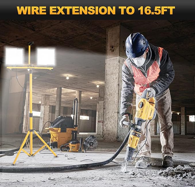 30000 Lumen LED Work Lights with Stand - 3 Head Portable Work Light with Tripod - IP65 Waterproof Tripod Work Lights for Outdoor Indoor Job Site Workshop Garage Construction Site Lighting