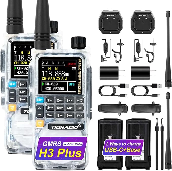 TIDRADIO TD-H3 Plus GMRS Radio Handheld Long Range Walkie Talkies USB-C Charging & Wireless Programming Rechargeable Two Way Radios 2500mAh Battery NOAA Weather Radio Frequency Copy - 2 Pack Crystal
