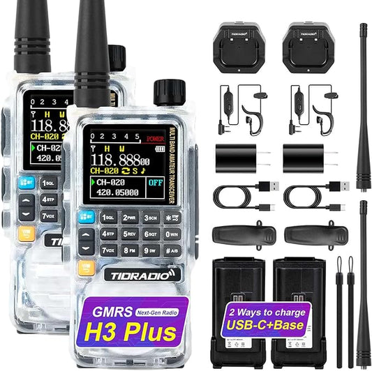 TIDRADIO TD-H3 Plus GMRS Radio Handheld Long Range Walkie Talkies USB-C Charging & Wireless Programming Rechargeable Two Way Radios 2500mAh Battery NOAA Weather Radio Frequency Copy - 2 Pack Crystal