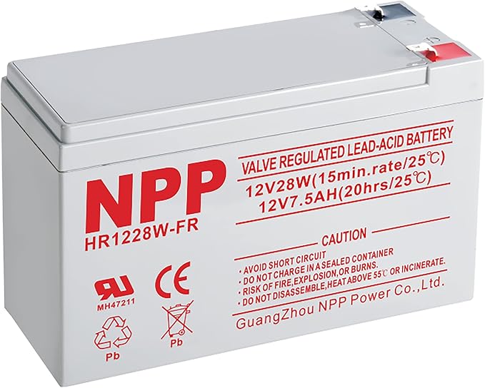 NPP HR1228W 12V 7.5Ah Rechargeable AGM Battery – High Rate 168Watts 28Watt/Cell F2 Terminal UPS Replacement for 12Volt 7Ah 8Ah Alarm, Emergency Light (Flame Retardant)