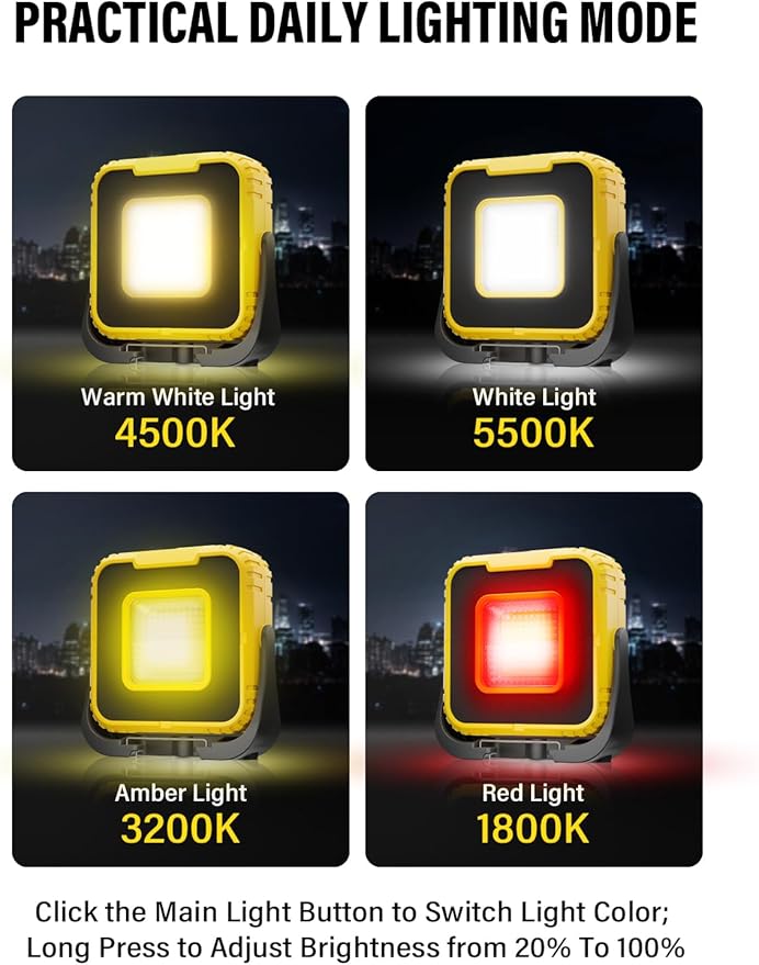 COPPA Work Lights, Portable Working Light 3000mAh Rechargeable 6 Light Modes & Brightness Adjustable Cordless LED Work Lamp with Magnetic for Camping Garage Repair Hiking