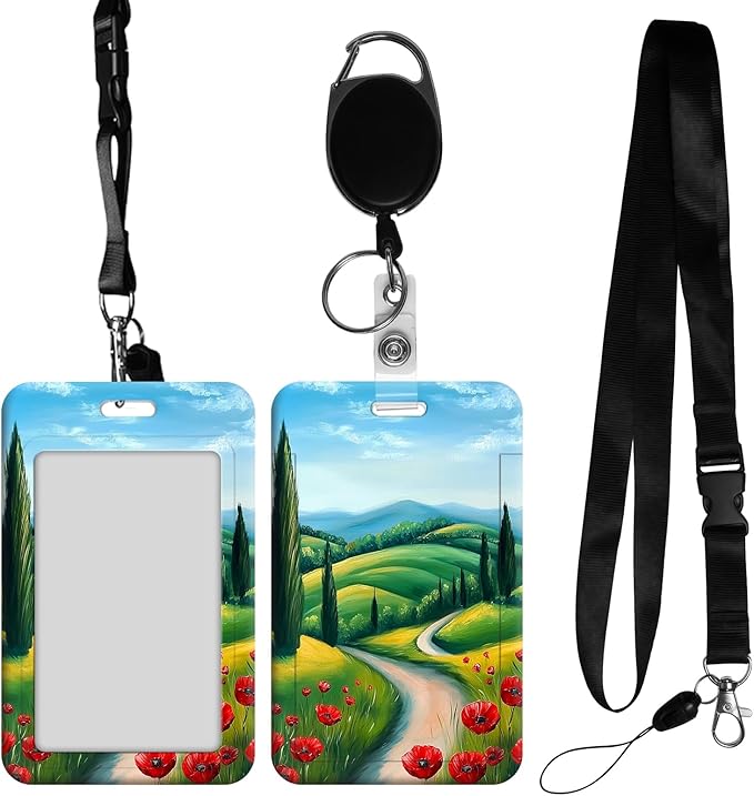 ID Badge Holder with Retractable Lanyard for Women & Men,Vertical ID Card Holder Wallet,Clear Window&Card Slot,Detachable Neck Strap for Nurse Teacher Office,Beautiful Ltalian Landscape
