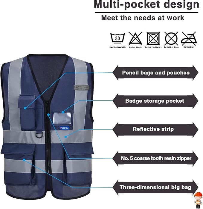 A-SAFETY Big and tall navy blue hi vis vest 4XL 5XL