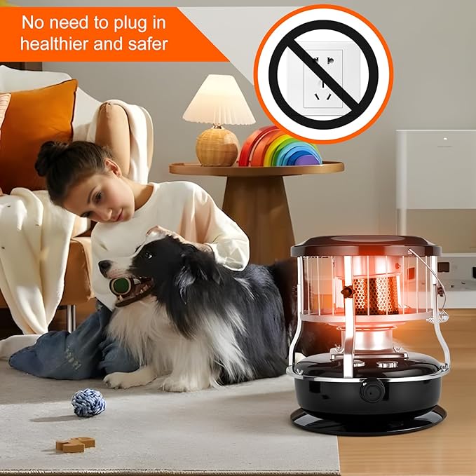Indoor & Outdoor Kerosene Heater, Radiant Heating, Portable Non-Electric 9000 BTU Kerosene Stove for Camping, Hunting, Cooking (Black)