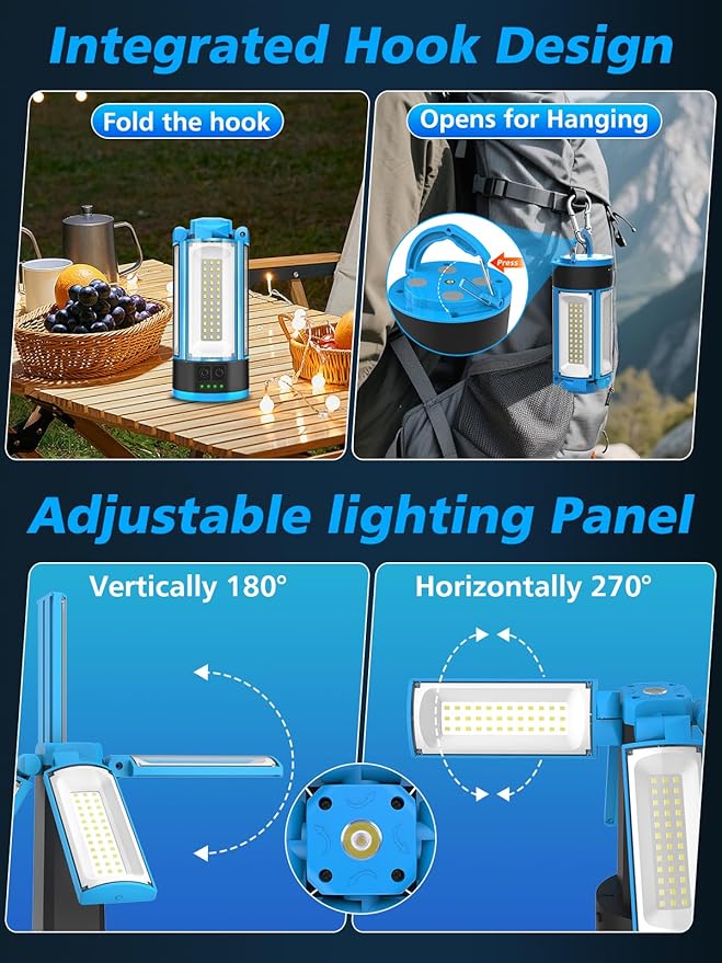 Camping Light with Stand, 4100LM Dimmable Cordless Work Light with 3 Modes, 4 LED Lamp Heads Magnetic Emergency Flashlight with Detachable Tripod