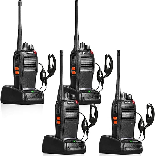 pxton 777S walkie talkies Long Range for Adults Rechargeable with Earpieces and Li-ion Battery,Two Way radios has VOX/TOT/Emergency Alarm/Battery Low Alert/Flashlight/Scan Function（4 Pack）